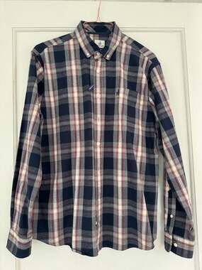 Original Penguin Plaid Flannel Button Down Shirt Blue Red